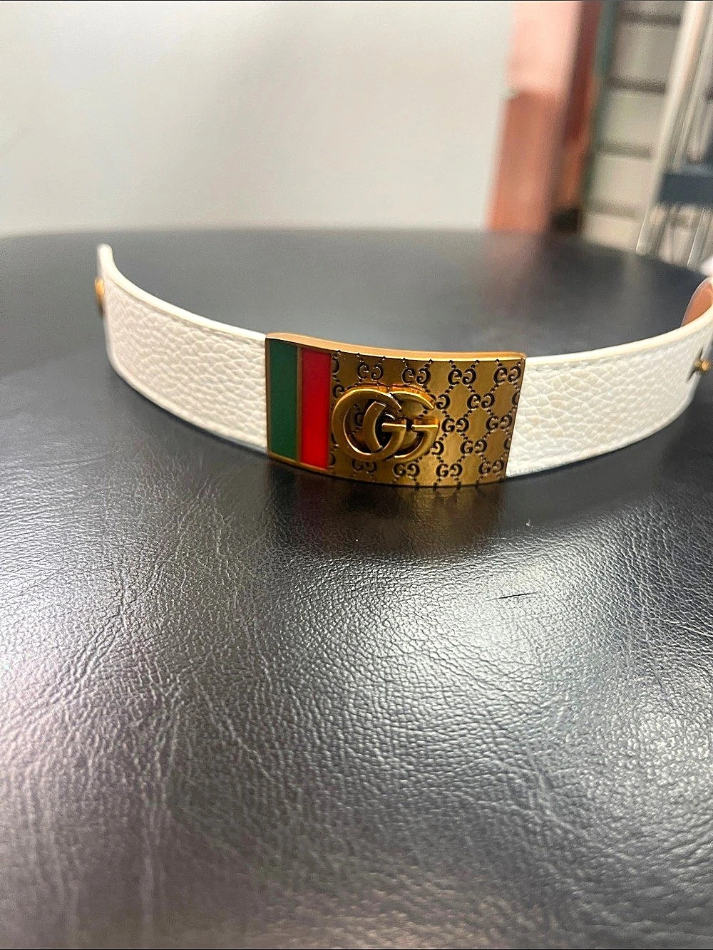 Gucci GG Web Buckle White Belt New
